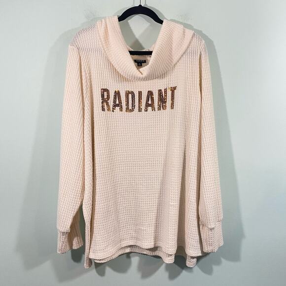 Torrid Women's Cream Waffle Knit Radiant Sequins Cowl Neck Sweater Size 5 - Picture 1 of 8